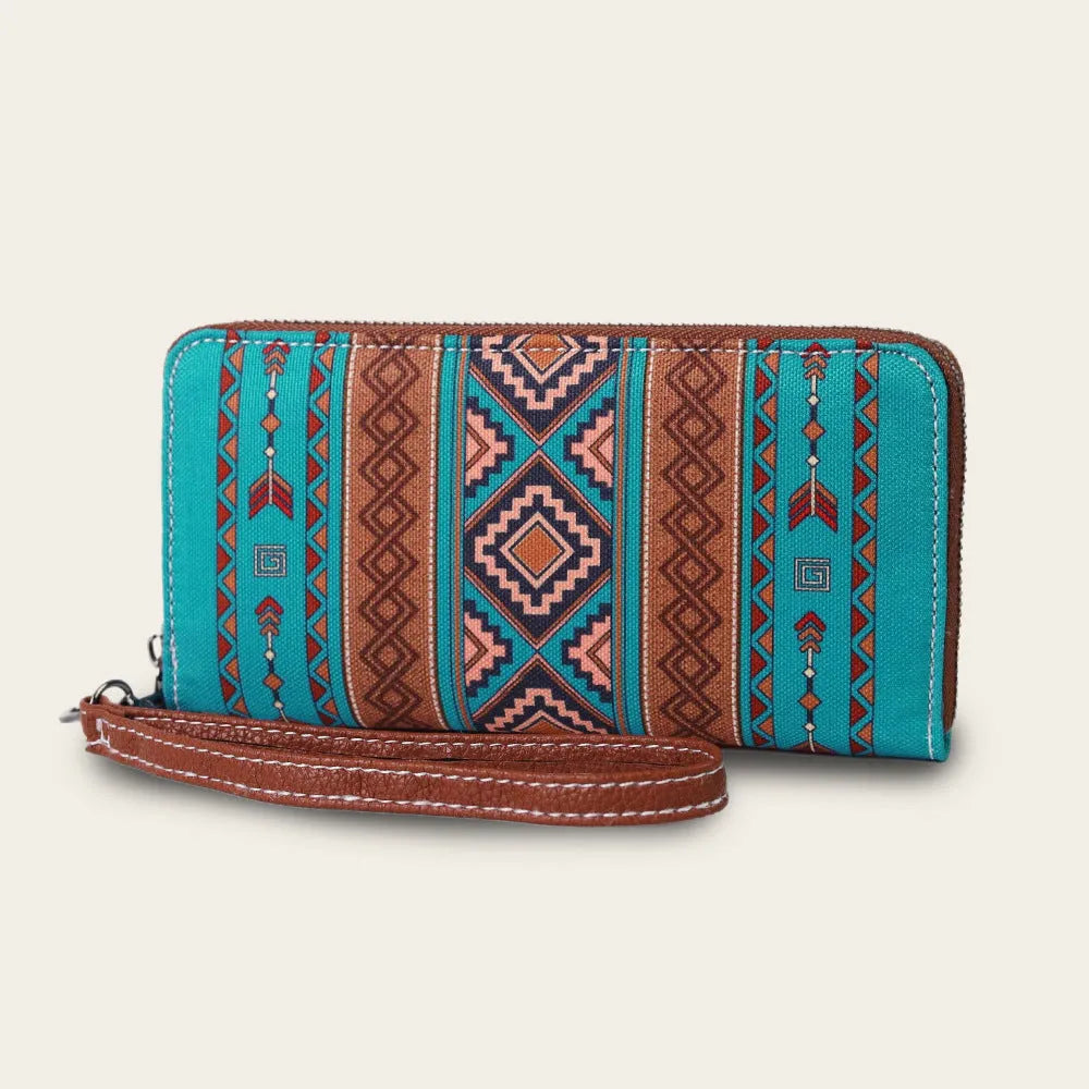 Bohemian wind belt patterned RFID wallet in canvas with dimensions 20x10x2cm