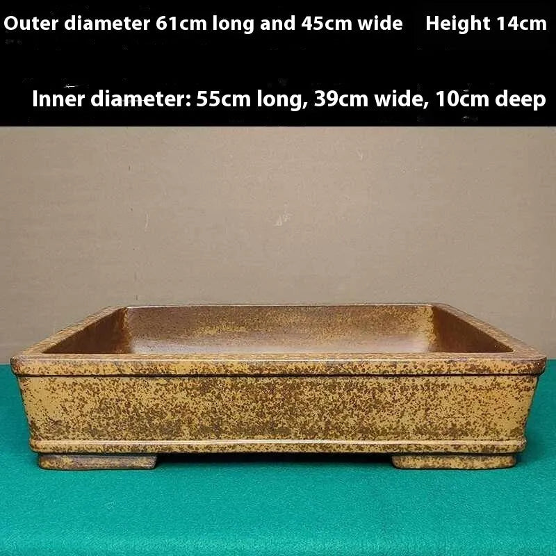 Straight shallow rectangular Yixing Zisha flowerpot made from purple sand clay