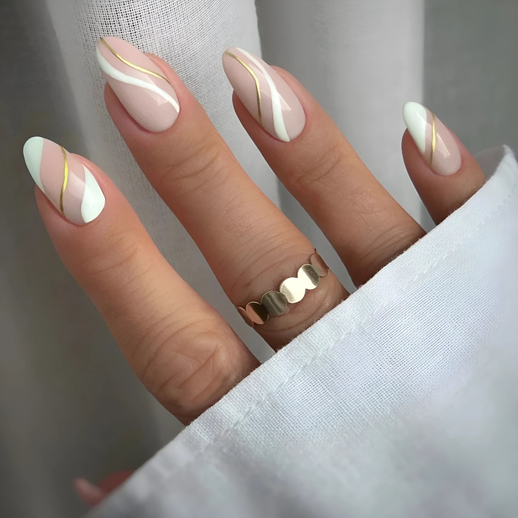 Golden lines plaid pattern wearable nail stickers with drop shape design and JF0518 jelly-like colour