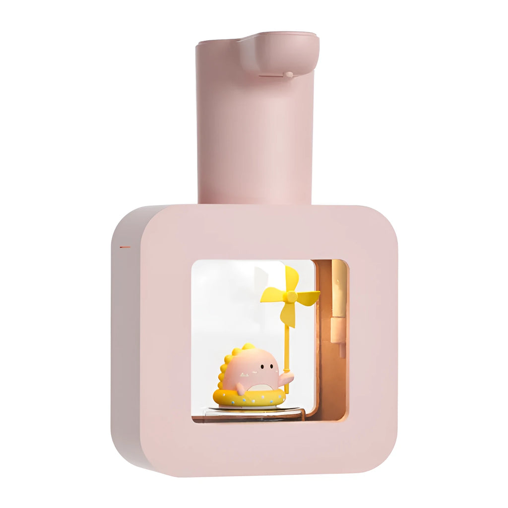 Pink automatic sensor soap dispenser with unicorn cartoon design for kids bathroom