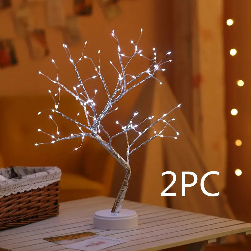 USB-powered Christmas tree light with touch control and 108 LED lights in festive decoration setting