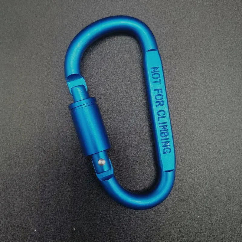 D-type aluminium climbing carabiner with twist-lock gate in multiple colour options showing 8cm flat profile