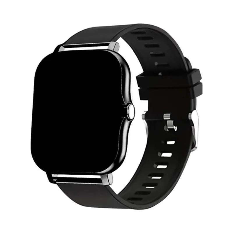 Smart watch with 1.44-inch touch screen showing interface, on a silicone wrist strap.