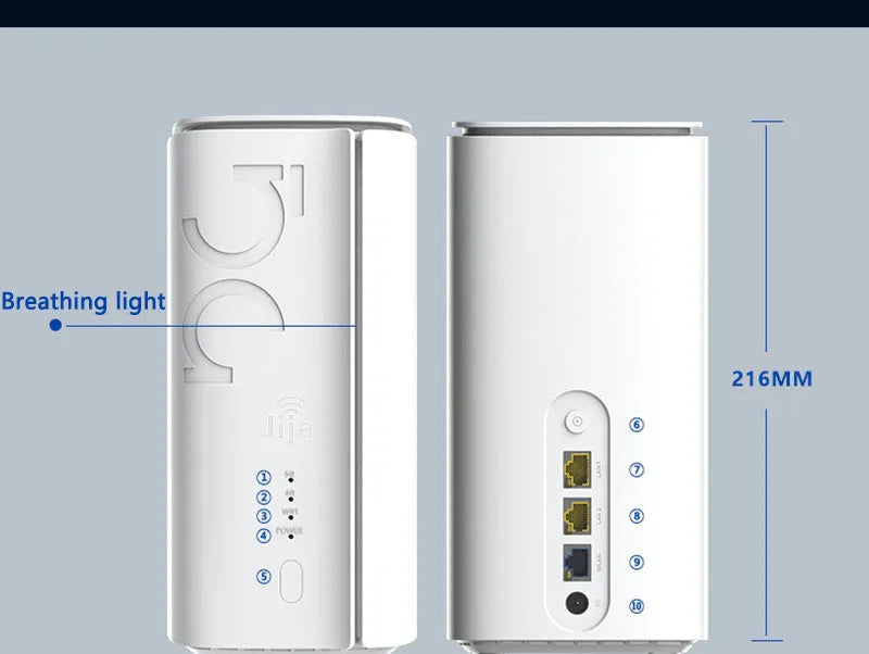 Slim 4G wireless router measuring 51mm by 30mm by 5mm, shown with data cable.