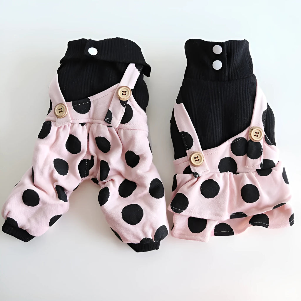 Pet couple clothing with lapel shoulder strap design in casual cloth material
