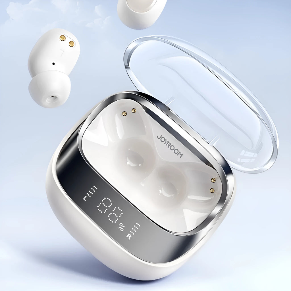 Wireless in-ear Bluetooth headphones with charging case in Dawn White, Starry Sky Black, and Purple colour options.