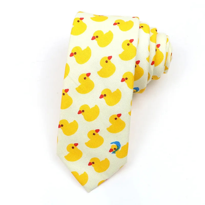 Korean-style narrow men's cotton bow tie with a printed cartoon pattern.