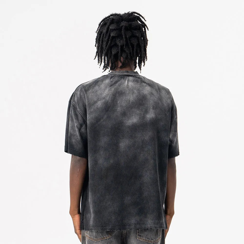 Men's black oversized cotton t-shirt with letter print and drop-shoulder sleeves
