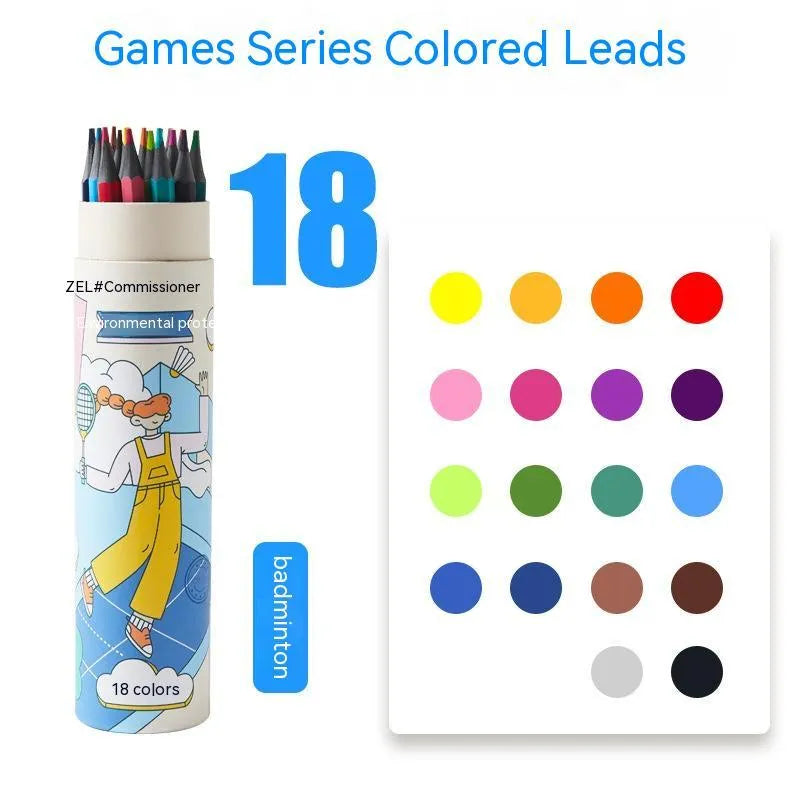 Zhenglin Sports Series colour pencil set with barrel design showing multiple pencil colours