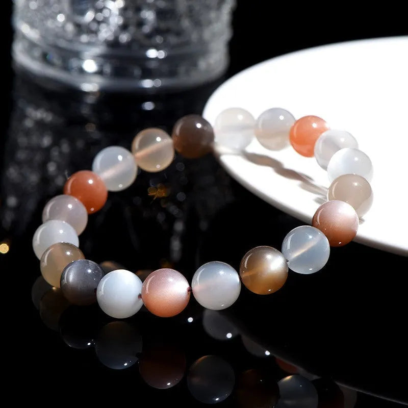 Natural moonstone bracelet with colourful light play in 8mm single circle design