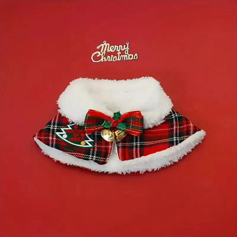 Polyester pet Christmas cloak dog shawl cat warm scarf in snowflake or bell designs