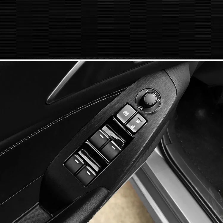 Unksera car interior decorative film sticker kit showing dashboard and centre console application with carbon fibre finish