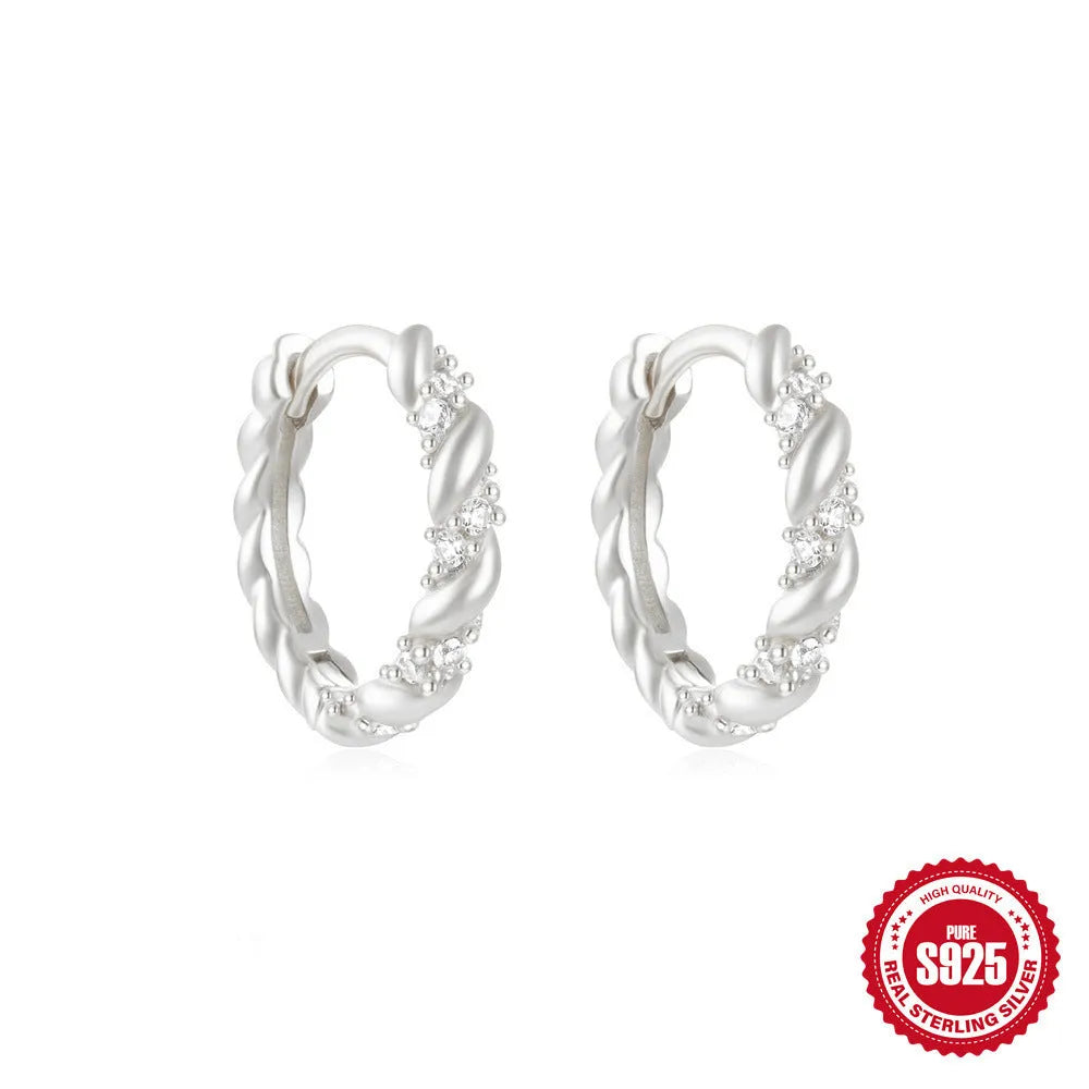Sterling silver geometric stud earrings with small round diamond accent in gold or silver finish