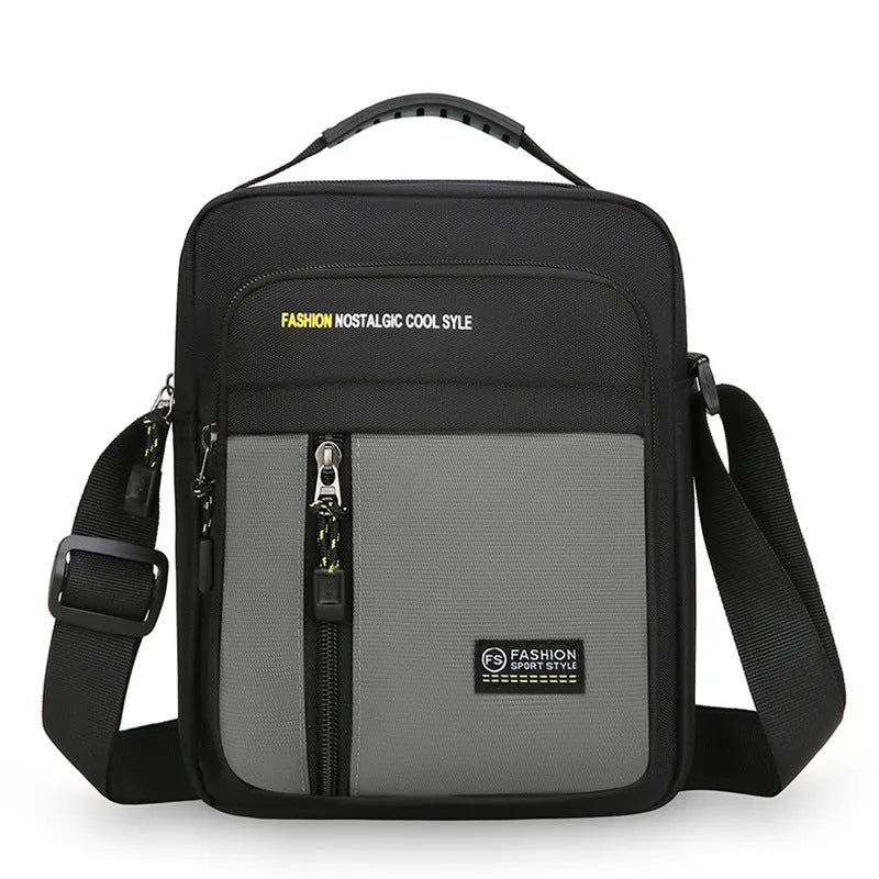 Men's green nylon crossbody messenger bag with casual outdoor styling
