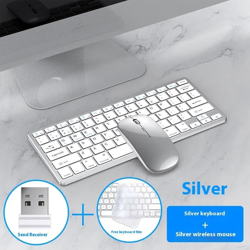 Ultra-thin wireless keyboard and mouse set with Bluetooth and 2.4G connectivity in black silver or gun colour finish