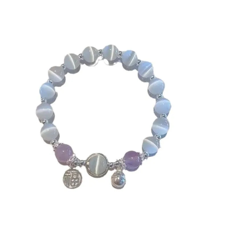Handcrafted grey moonlight glass butterfly bracelet with coloured glaze beads and round charms
