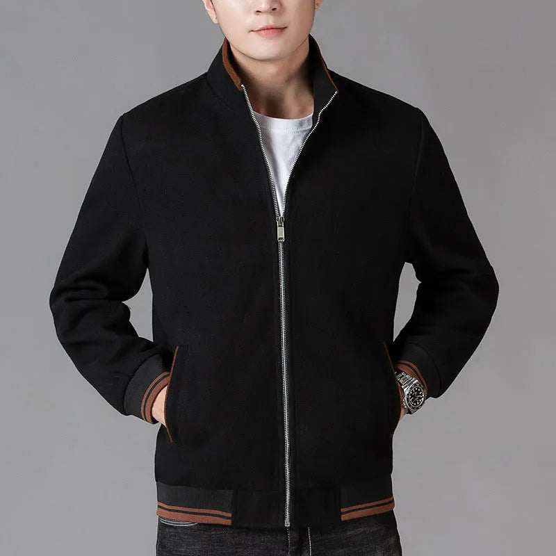 Men's grey fleece zip-up jacket with side pockets on a hanger