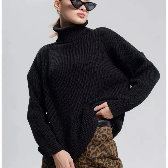 Women's high neck pullover sweater in imitation cashmere with 3D pattern
