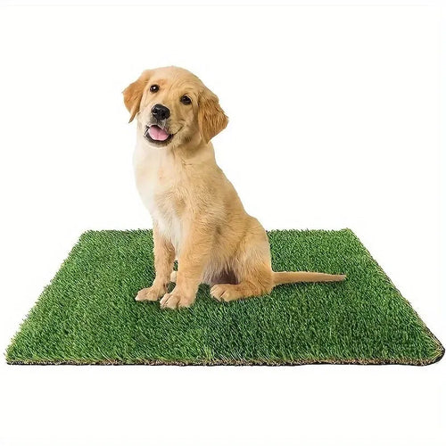 Artificial grass dog toilet training mat with plastic base in three sizes.