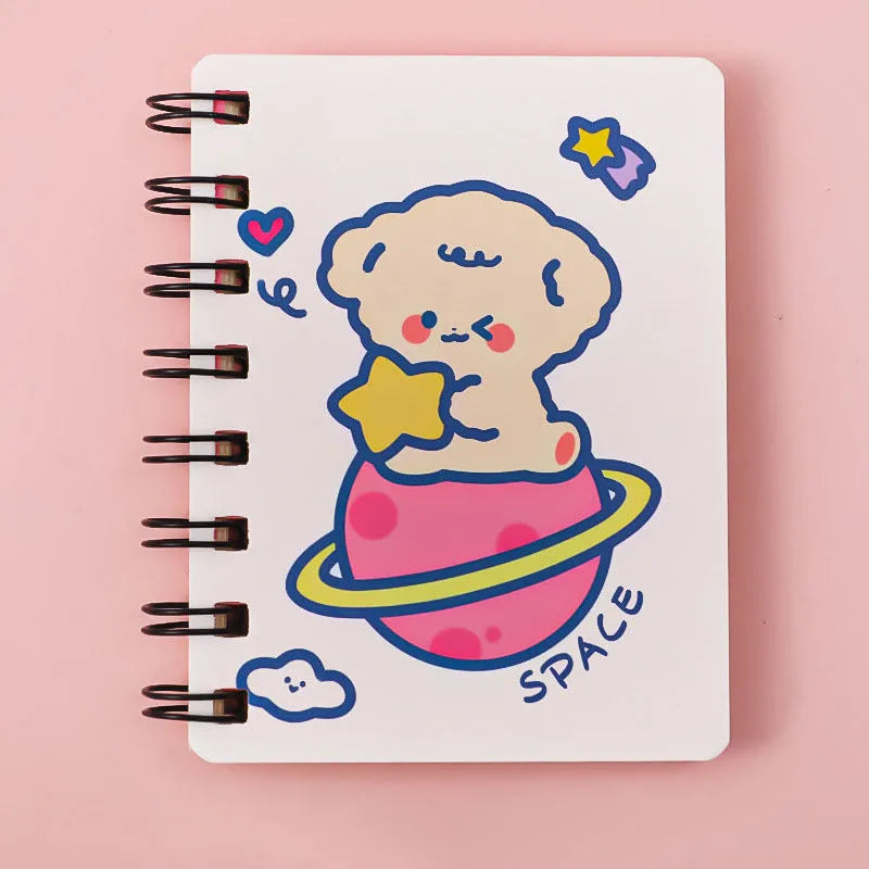 Astronaut themed pocket flipper notebook measuring 10.5 by 8 centimetres