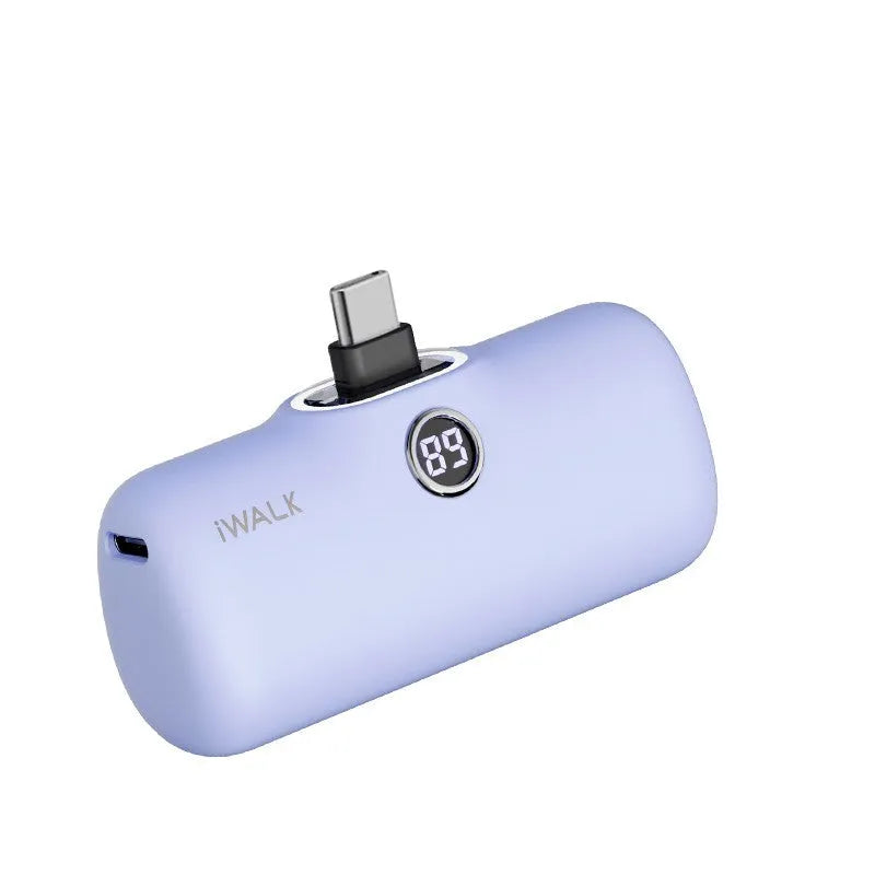 Mini lipstick portable power bank showing colour options and compact dimensions