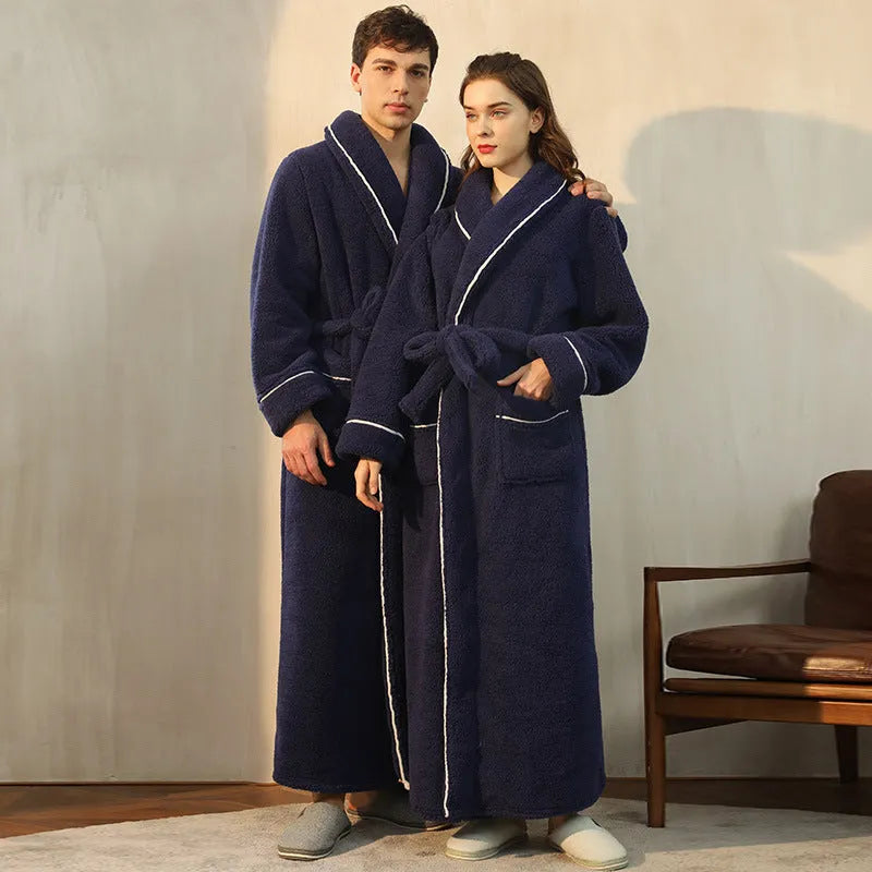 Thickened flannel couple's bathrobe set for winter in multiple colour options