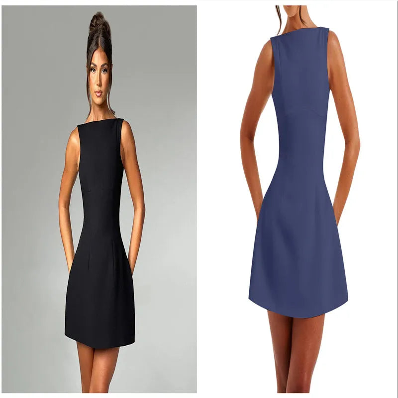 Slim-fitting backless summer dress in sleeveless short design with high waist