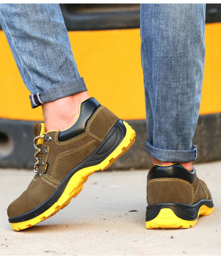 Bronze leather steel toe safety shoes with anti-puncture protection and non-slip sole