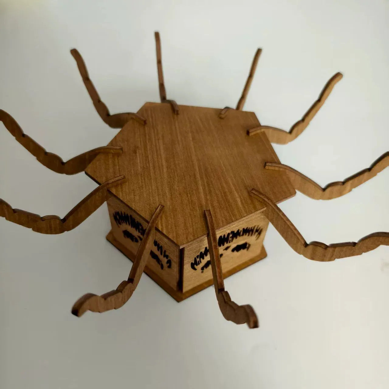 Wooden spider Halloween lantern candlestick decoration measuring 21cm by 8.5cm