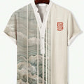 3D digital animal pattern short sleeve shirt on a hanger, showing the print detail.