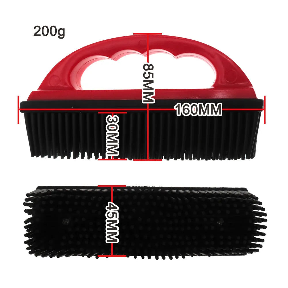 Red silicone pet hair removal brush for bath massage and carpet cleaning