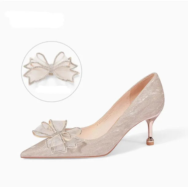 Women's champagne sequin stiletto heel pumps with pointed toe for wedding events