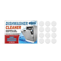 A pack of 12 dishwasher cleaning tablets for removing limescale and grease.