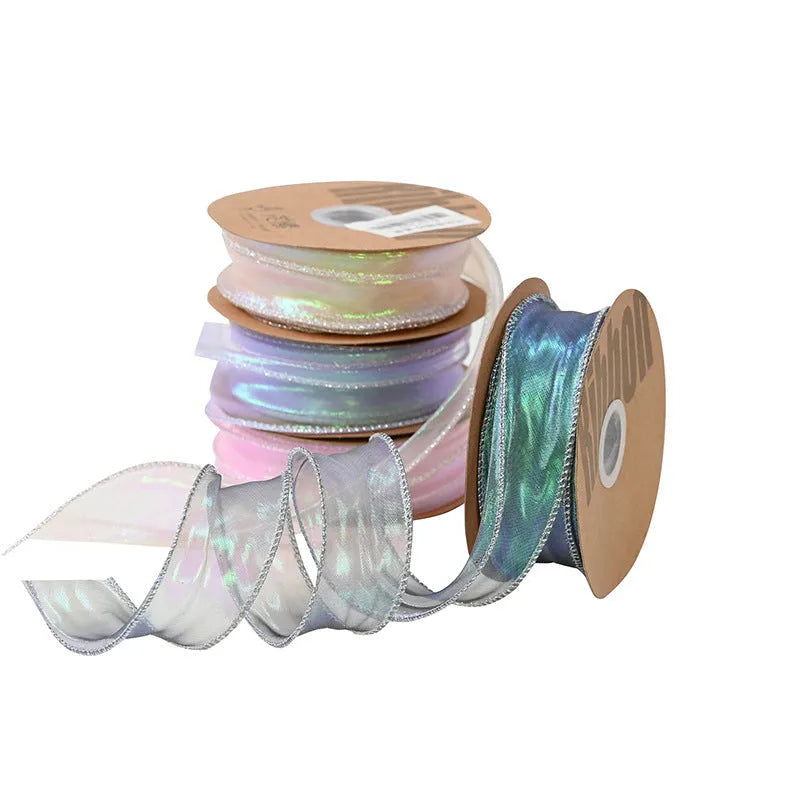 Fishtail yarn ribbon with colourful wave pattern in 4cm width for floral arrangements