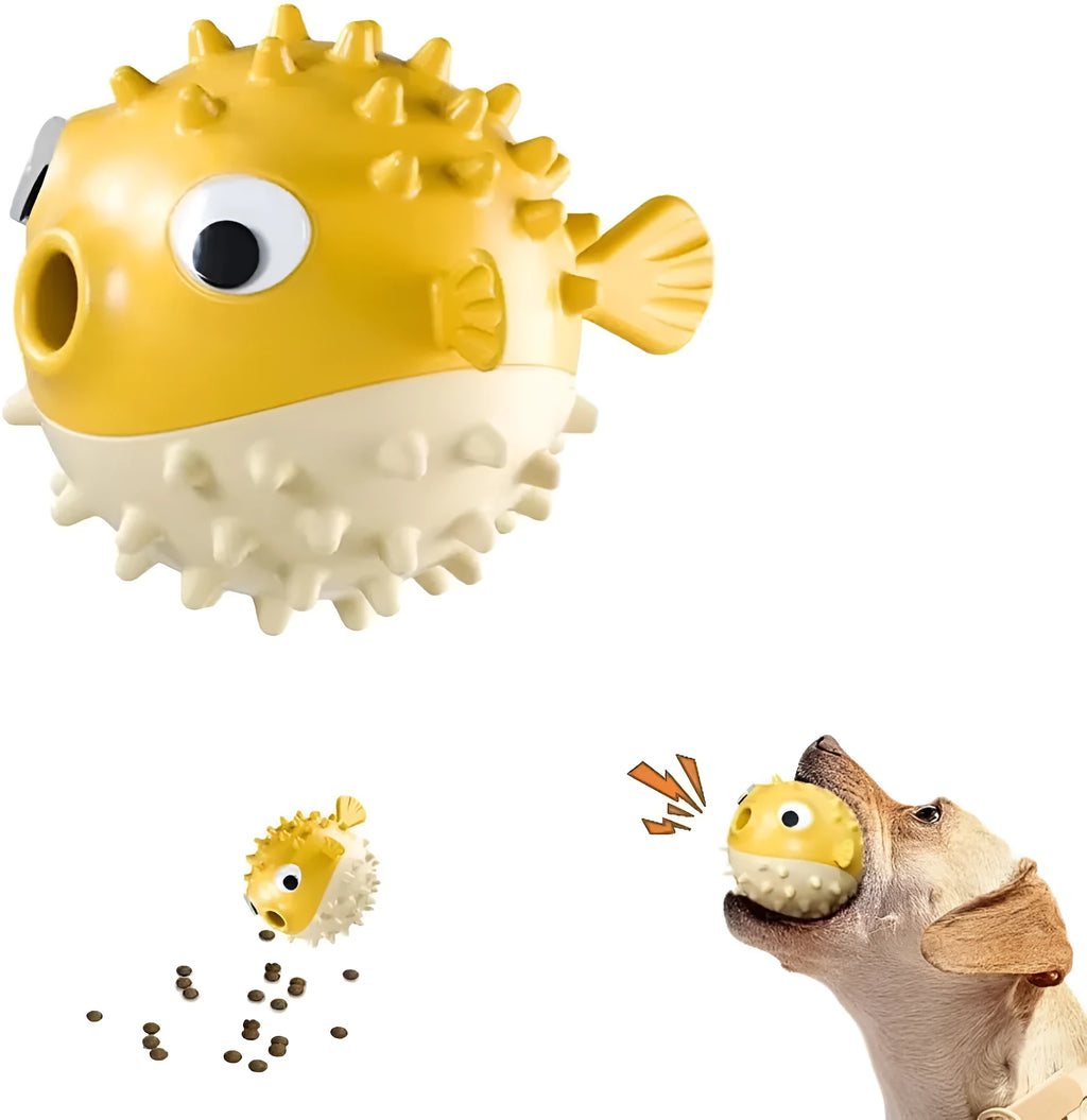 Green fish-shaped interactive dog toy with treat dispenser for medium and large dogs
