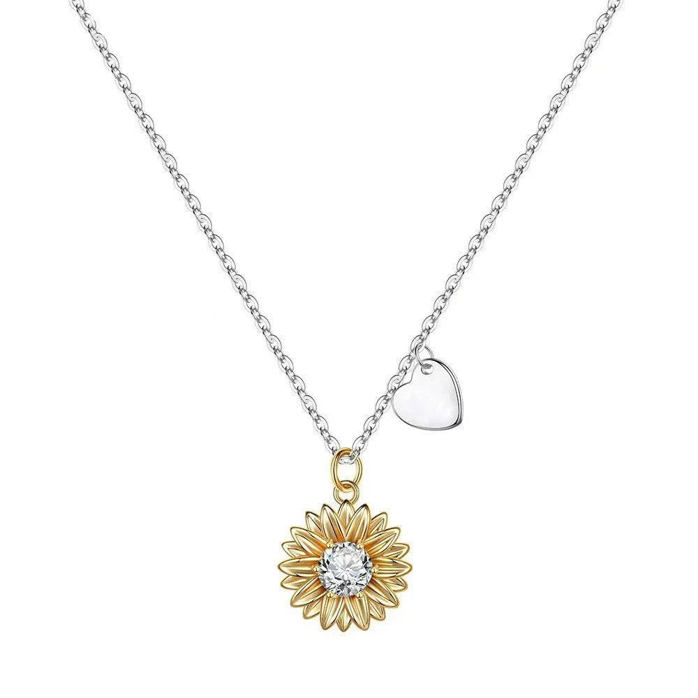 925 silver sunflower necklace for women with adjustable length and geometric pendant design
