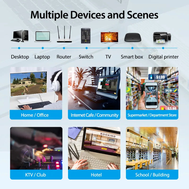 CAT8 shielded network cable with RJ45 connectors in flat and round styles for 10G high-speed indoor networking