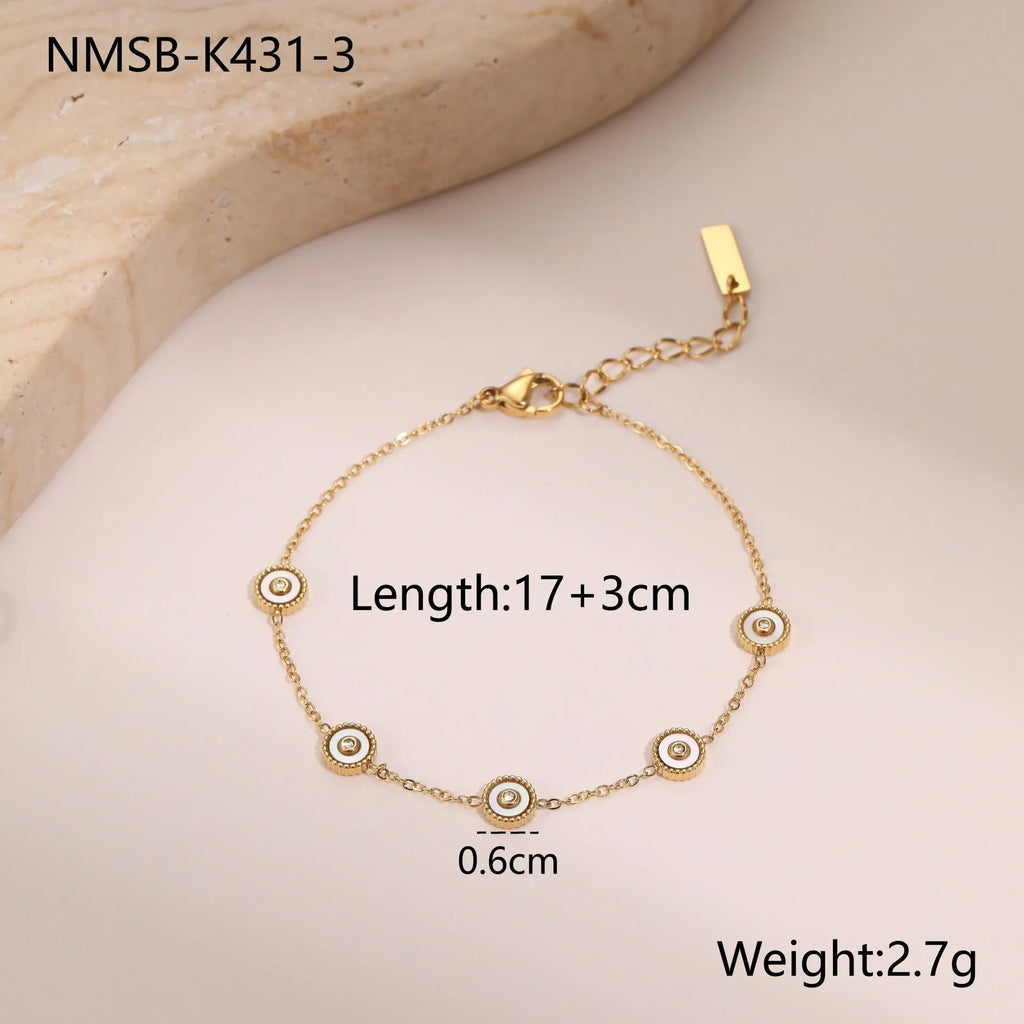 Women's geometric fritillary pattern bracelet and necklace set with 18K gold plating over stainless steel