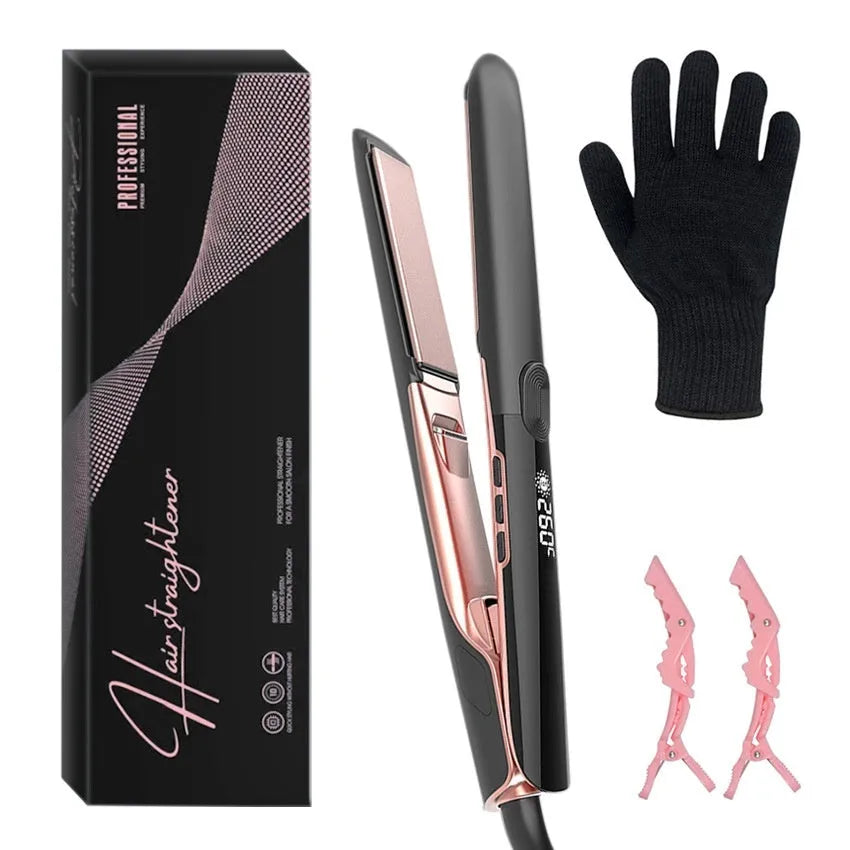 Hair straightener with digital temperature display showing 207℃ and anion technology label