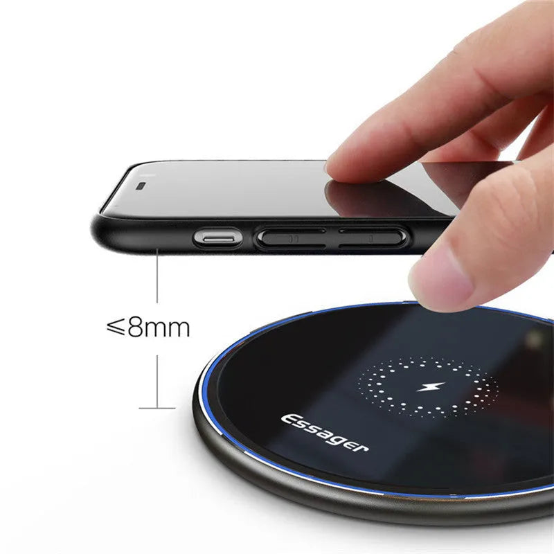 Black or white aluminium alloy Qi wireless charging pad with LED light, 10.1 cm by 7 cm