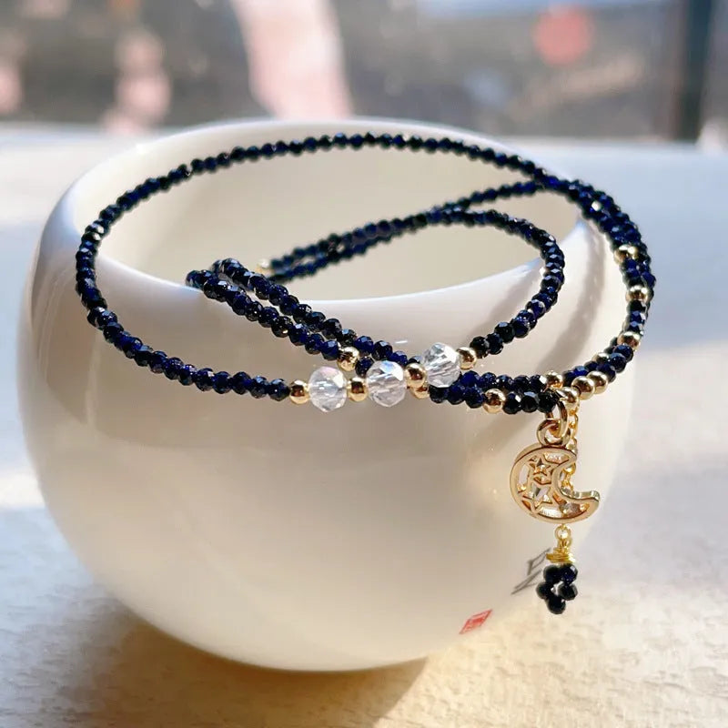 Blue sandstone three-ring bracelet for women with multi-layer gold design