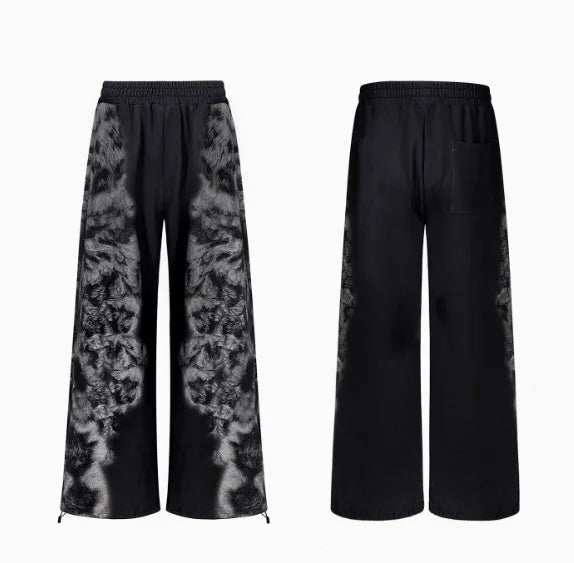 Loose street trend trousers set with hoodie and seven-inch shorts in printed collage stitching