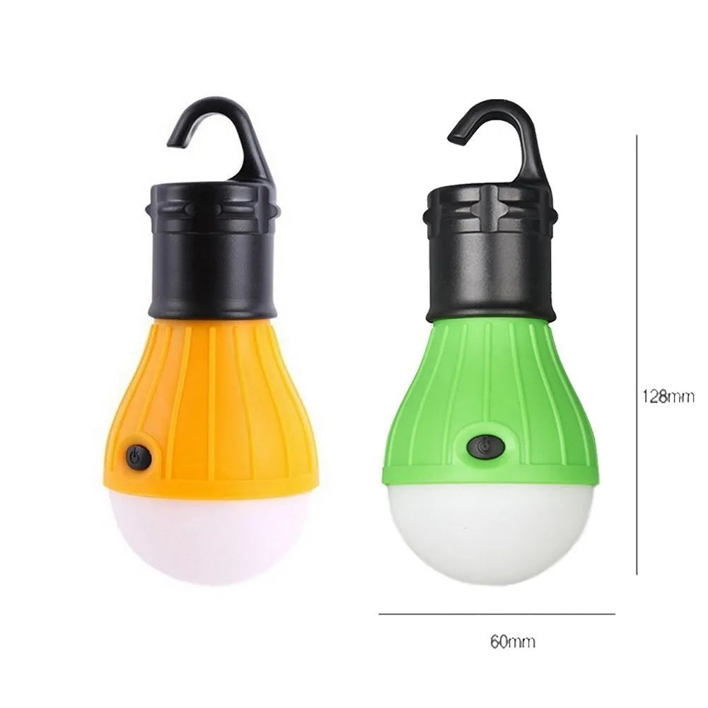 Portable hanging hook LED camping light in blue colour showing size scale