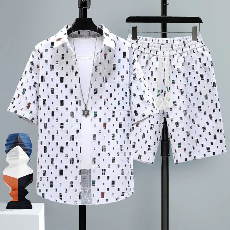 Men's casual sports two-piece set with short sleeve top and matching shorts in various colours