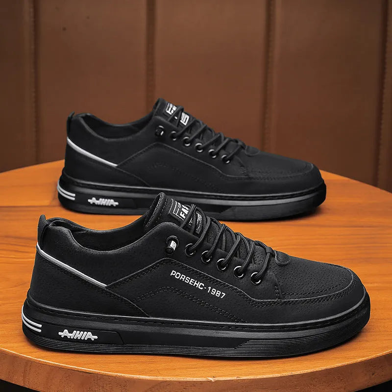 Men's waterproof casual work shoes with non-slip rubber soles in black, grey, or khaki colours
