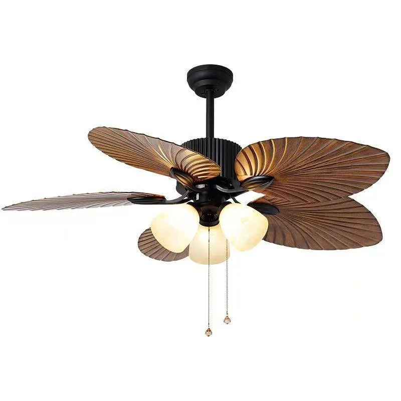 52-inch retro ceiling fan light with wooden blades and integrated lighting for living rooms