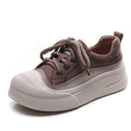Women's full grain cow leather lace-up casual shoes in Cameo Brown and Yellow with round toe and rubber foam sole