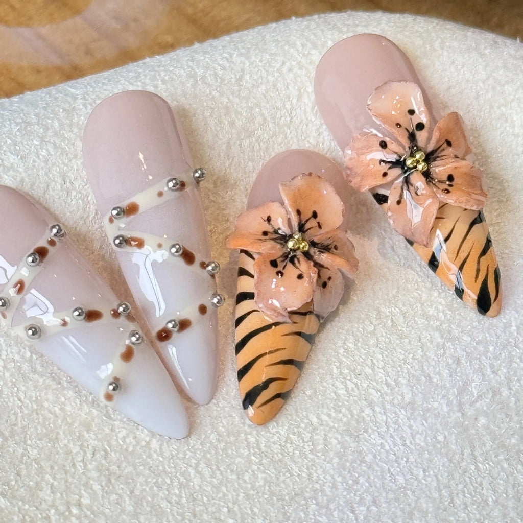 French style leopard print nail stickers with cross and flower designs in four sizes