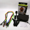 Multi-functional door sports 11-piece set with pulling rope packed in an ABS container.