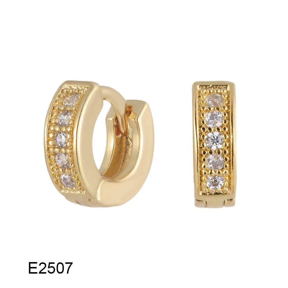Gold plated heart-shaped clip earrings with zircon stones and gang drill decorative elements